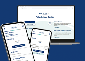 UPC Policyholder Center on laptop and mobile phone